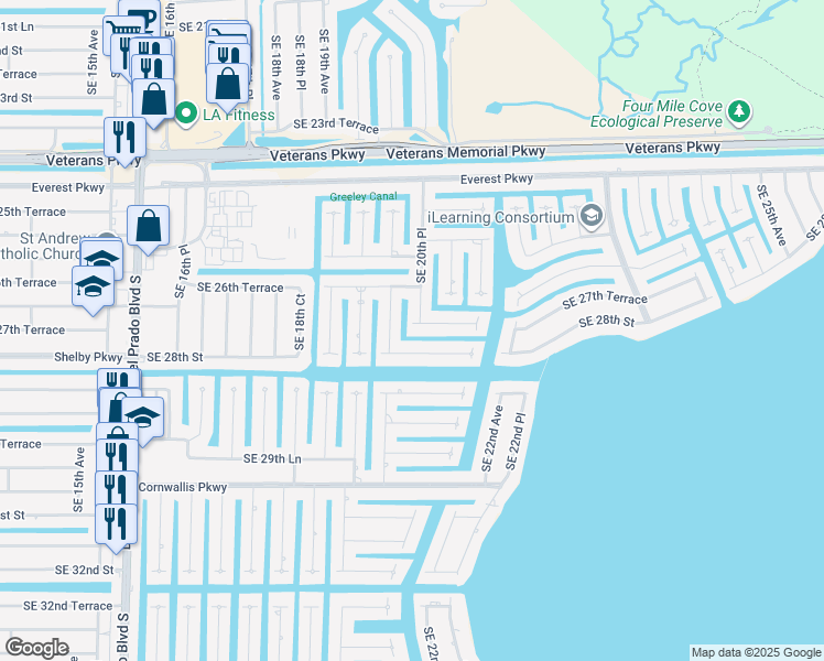 map of restaurants, bars, coffee shops, grocery stores, and more near 2033 Southeast 28th Street in Cape Coral