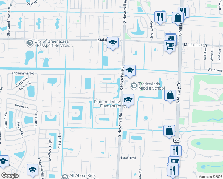 map of restaurants, bars, coffee shops, grocery stores, and more near 5014 Polaris Cove in Greenacres