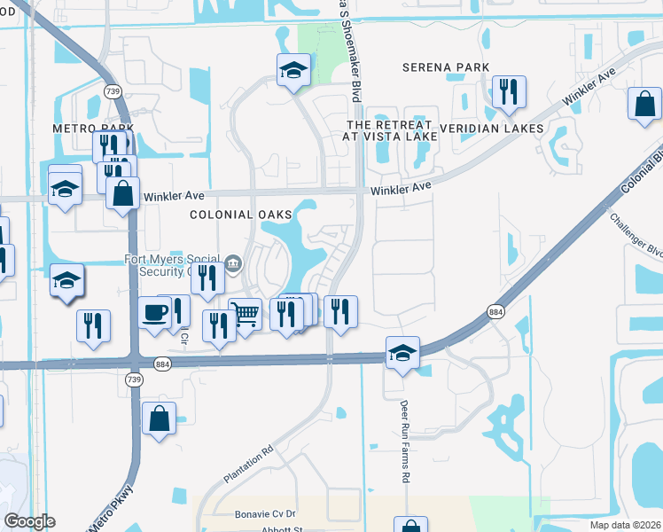 map of restaurants, bars, coffee shops, grocery stores, and more near 4267 Bellasol Circle in Fort Myers