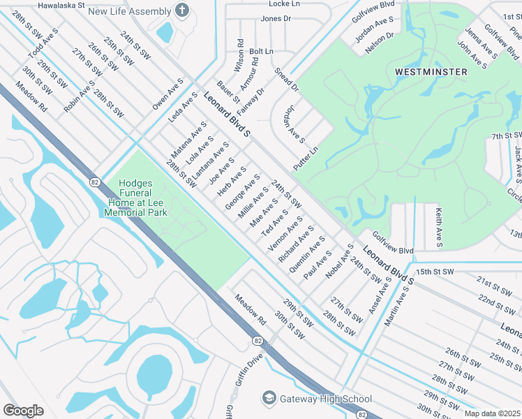map of restaurants, bars, coffee shops, grocery stores, and more near 2424 Ted Avenue South in Lehigh Acres