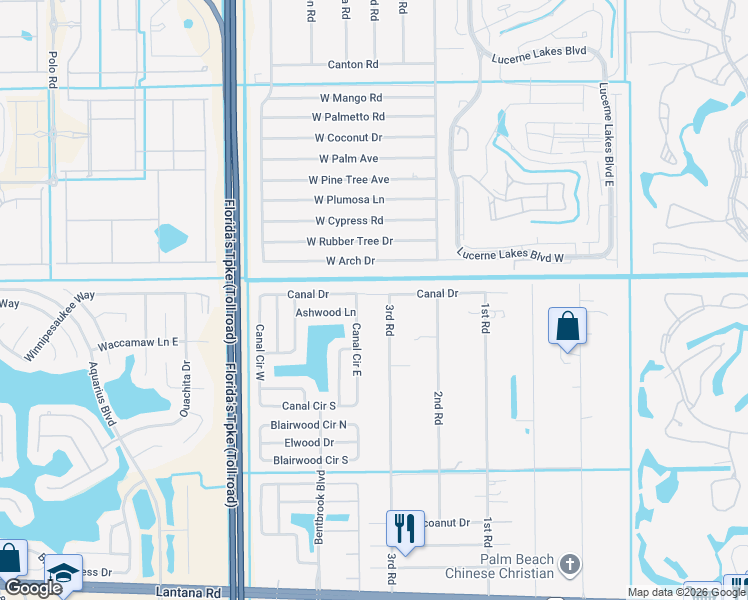 map of restaurants, bars, coffee shops, grocery stores, and more near 5101 3rd Road in Lake Worth