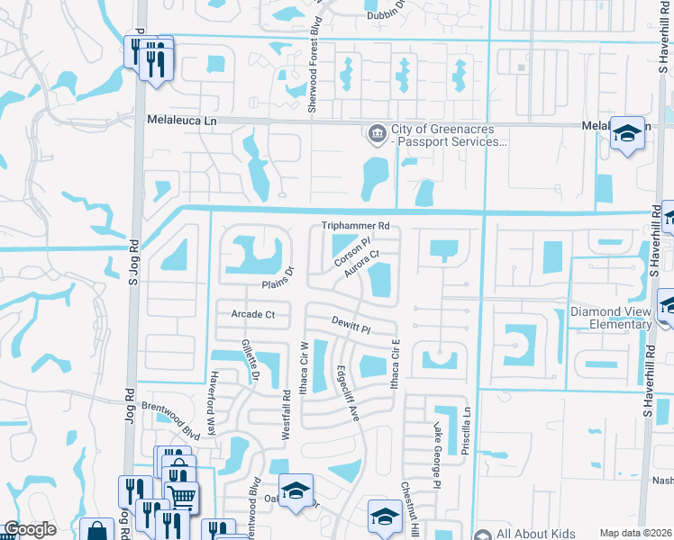 map of restaurants, bars, coffee shops, grocery stores, and more near 5928 Corson Place in Lake Worth