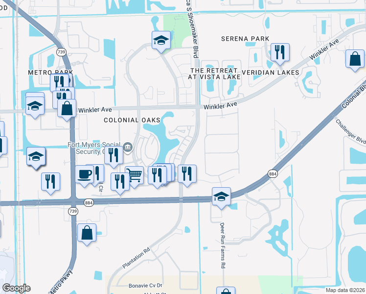 map of restaurants, bars, coffee shops, grocery stores, and more near 4281 Bellasol Circle in Fort Myers