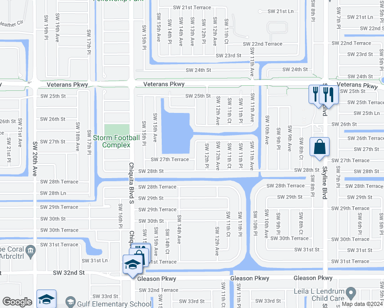 map of restaurants, bars, coffee shops, grocery stores, and more near 2718 Southwest 13th Avenue in Cape Coral