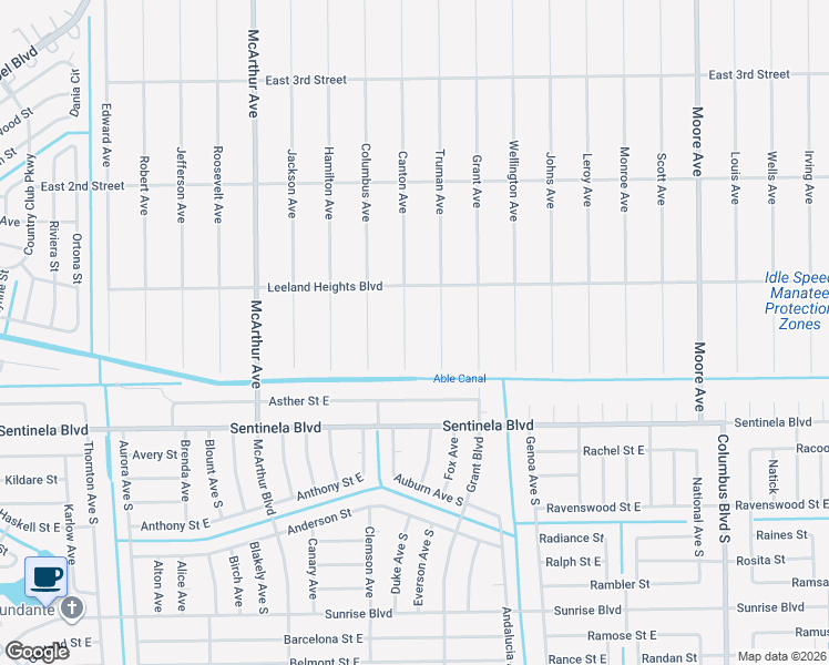 map of restaurants, bars, coffee shops, grocery stores, and more near 18 Canton Avenue in Lehigh Acres