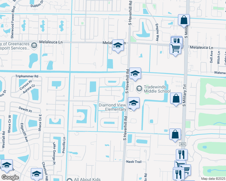 map of restaurants, bars, coffee shops, grocery stores, and more near 5127 Aurora Lake Circle in Greenacres