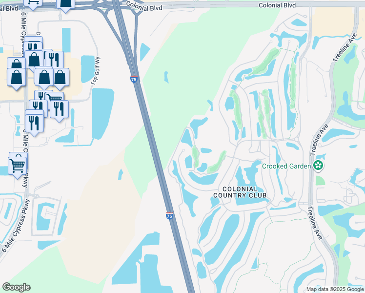 map of restaurants, bars, coffee shops, grocery stores, and more near 10088 Oakhurst Way in Fort Myers