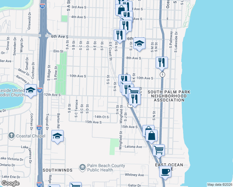 map of restaurants, bars, coffee shops, grocery stores, and more near 1104 State Highway 805 in Lake Worth