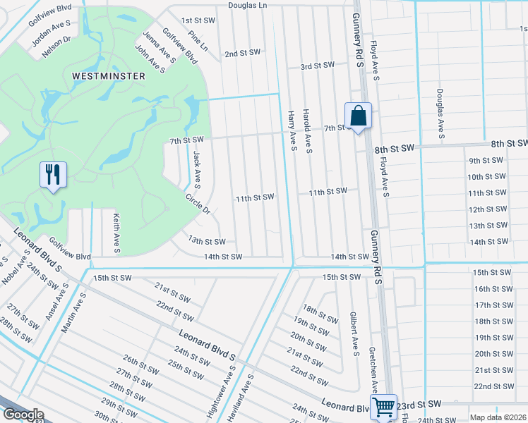 map of restaurants, bars, coffee shops, grocery stores, and more near 1101 Homer Avenue South in Lehigh Acres