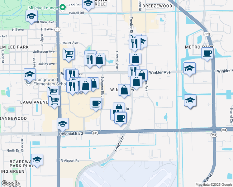 map of restaurants, bars, coffee shops, grocery stores, and more near 4113 Residence Drive in Fort Myers