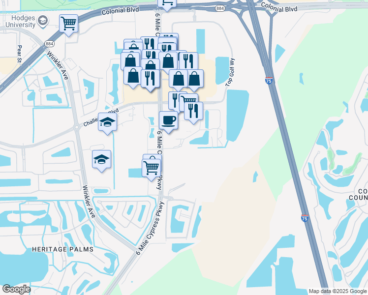 map of restaurants, bars, coffee shops, grocery stores, and more near 7922 Dani Drive in Fort Myers