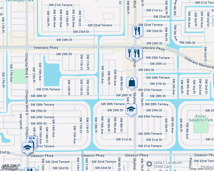 map of restaurants, bars, coffee shops, grocery stores, and more near 2702 Southwest 9th Place in Cape Coral