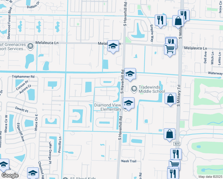 map of restaurants, bars, coffee shops, grocery stores, and more near 5013 Polaris Cove in Lake Worth