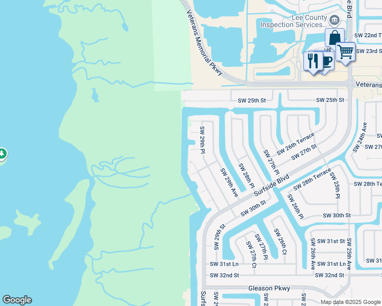 map of restaurants, bars, coffee shops, grocery stores, and more near 2927 Southwest 27th Street in Cape Coral