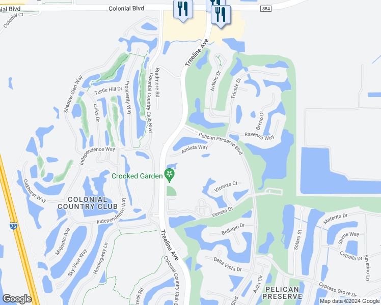 map of restaurants, bars, coffee shops, grocery stores, and more near 10540 Amiata Way in Fort Myers