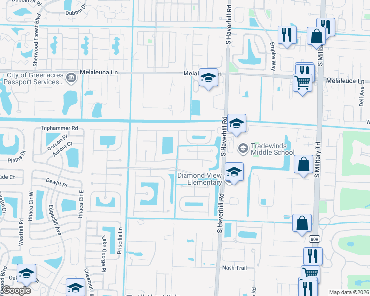 map of restaurants, bars, coffee shops, grocery stores, and more near 5154 Aurora Lake Circle in Greenacres