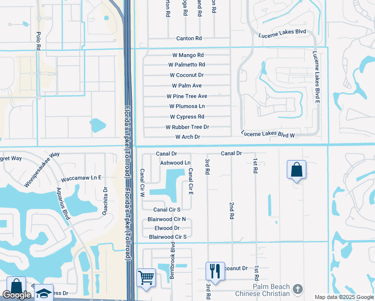map of restaurants, bars, coffee shops, grocery stores, and more near 79 West Arch Drive in Lake Worth