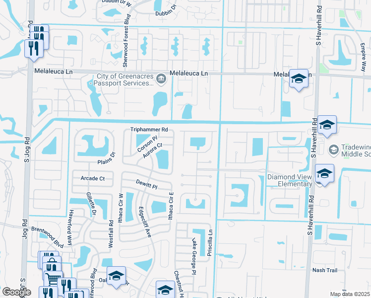 map of restaurants, bars, coffee shops, grocery stores, and more near 5514 Mainship Drive in Greenacres