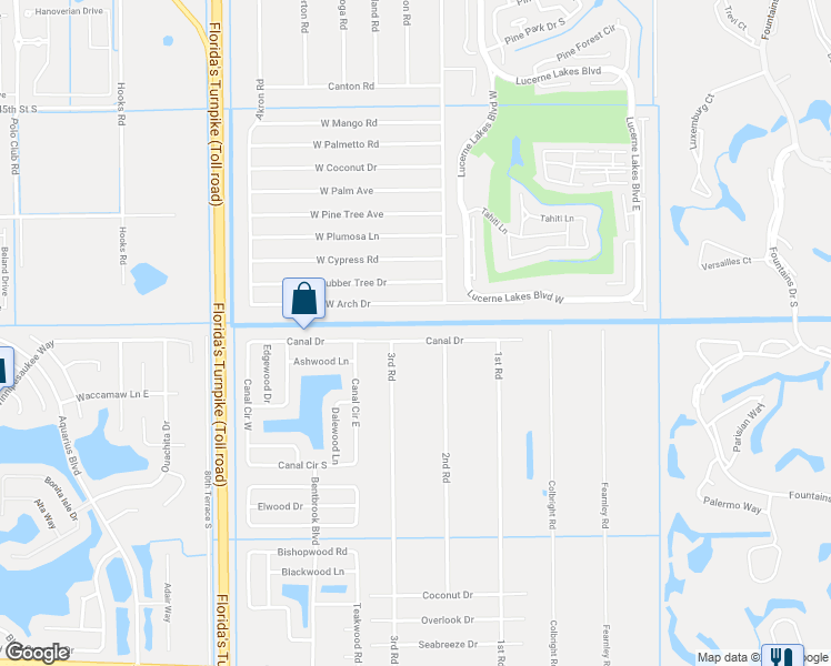 map of restaurants, bars, coffee shops, grocery stores, and more near 7563 Canal Drive in Lake Worth