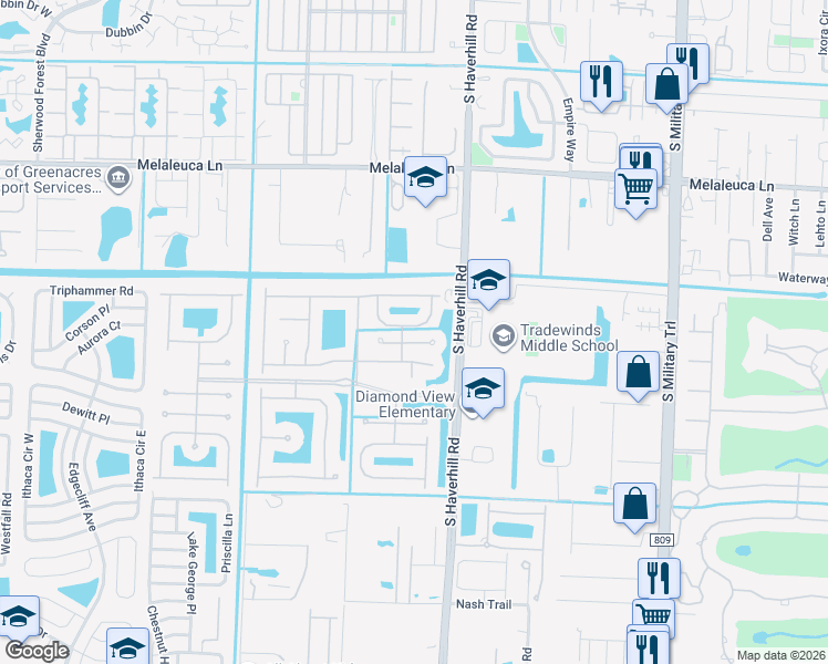 map of restaurants, bars, coffee shops, grocery stores, and more near 5136 Aurora Lake Circle in Greenacres