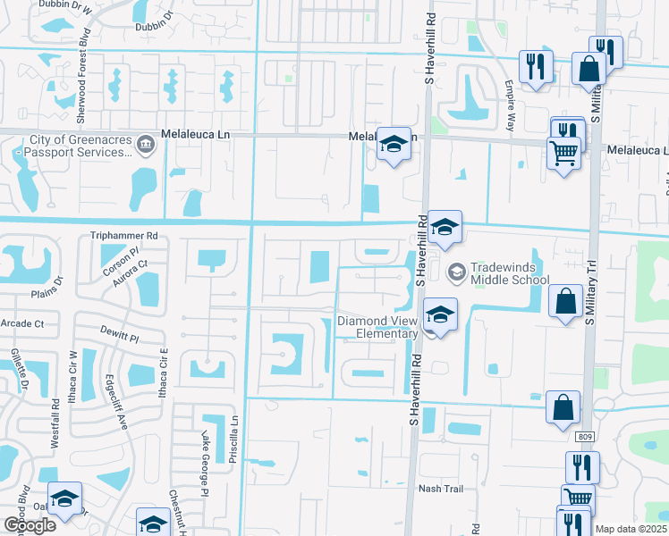 map of restaurants, bars, coffee shops, grocery stores, and more near 5213 Rising Comet Lane in Greenacres