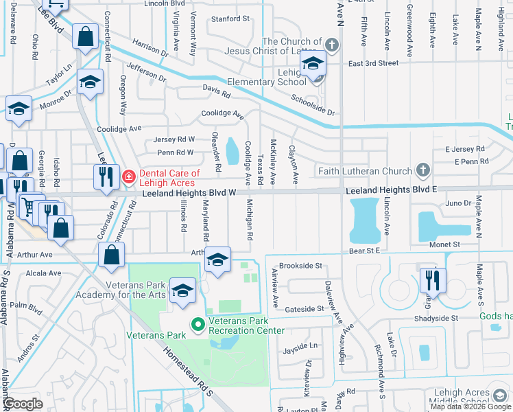 map of restaurants, bars, coffee shops, grocery stores, and more near 31 McKinley Avenue in Lehigh Acres
