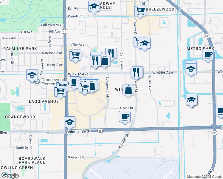 map of restaurants, bars, coffee shops, grocery stores, and more near 4105 Residence Drive in Fort Myers