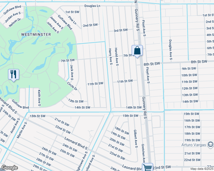 map of restaurants, bars, coffee shops, grocery stores, and more near 1105 Hightower Avenue South in Lehigh Acres
