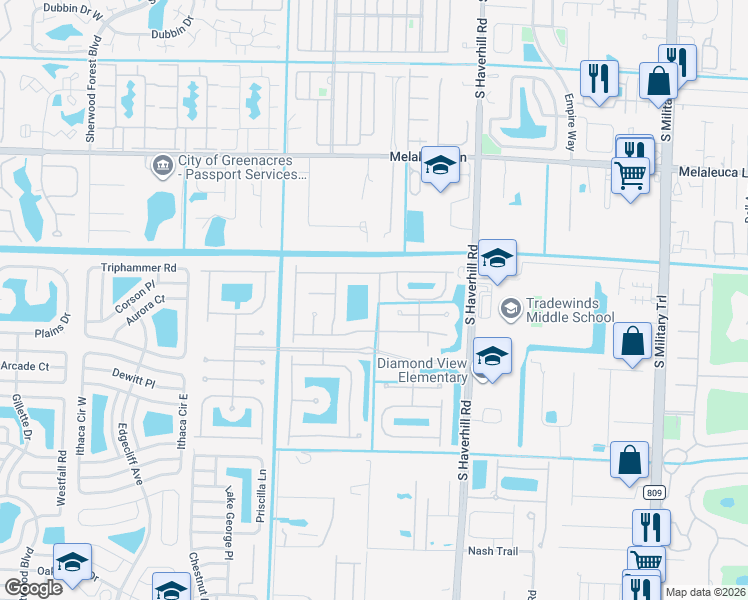 map of restaurants, bars, coffee shops, grocery stores, and more near 5215 Rising Comet Lane in Greenacres