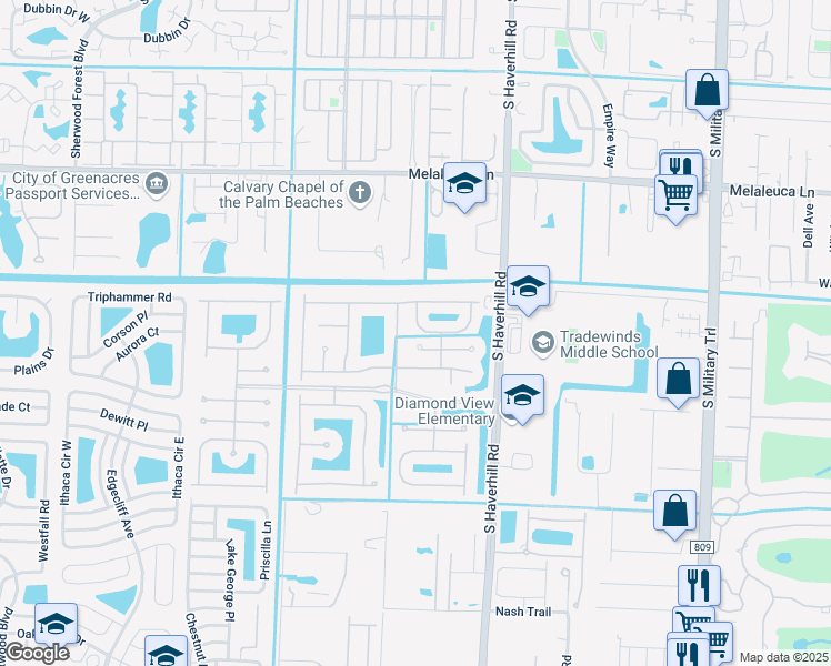 map of restaurants, bars, coffee shops, grocery stores, and more near 5154 Aurora Lake Circle in Greenacres