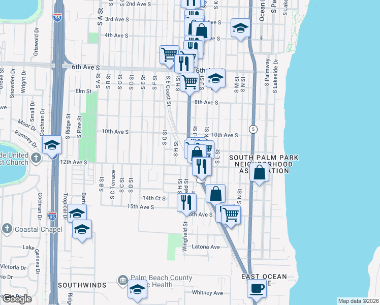 map of restaurants, bars, coffee shops, grocery stores, and more near 1104 State Highway 805 in Lake Worth