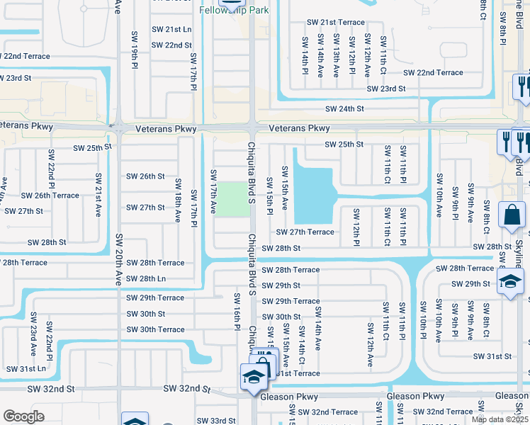 map of restaurants, bars, coffee shops, grocery stores, and more near 2610 Southwest 15th Place in Cape Coral