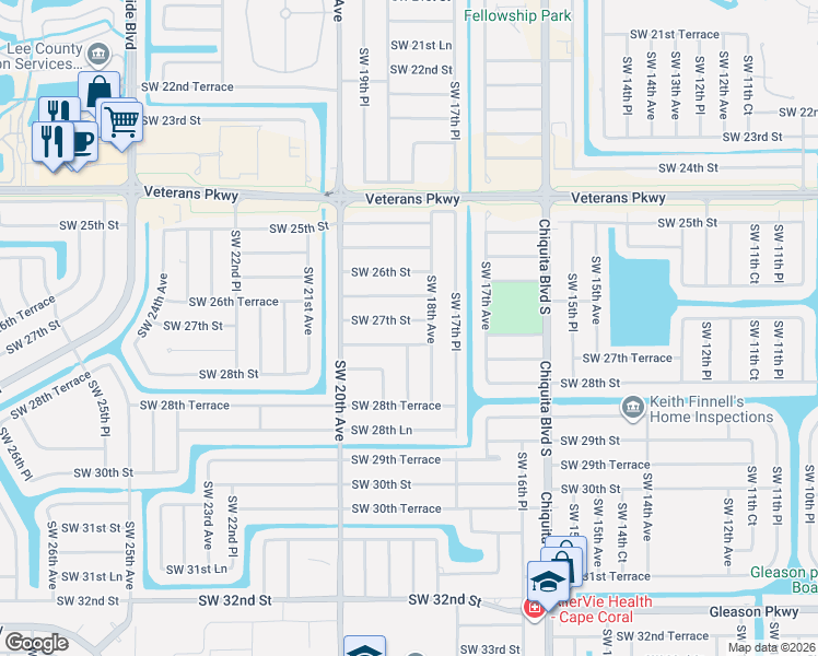 map of restaurants, bars, coffee shops, grocery stores, and more near 1810 SW 27th St in Cape Coral