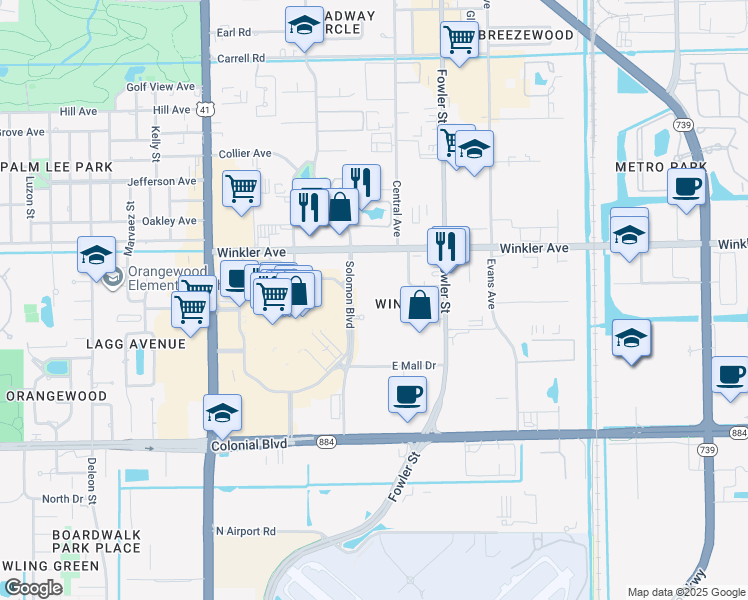 map of restaurants, bars, coffee shops, grocery stores, and more near 4105 Residence Drive in Fort Myers
