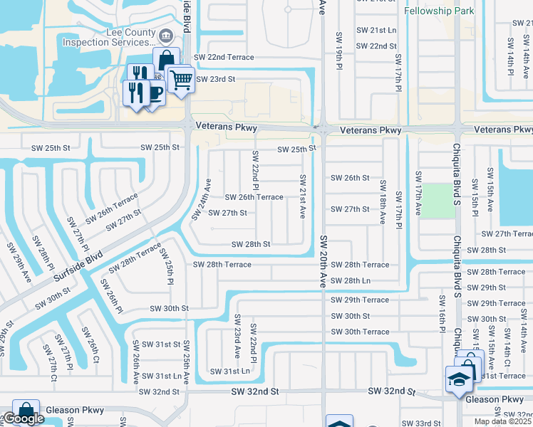 map of restaurants, bars, coffee shops, grocery stores, and more near 2626 Southwest 22nd Avenue in Cape Coral