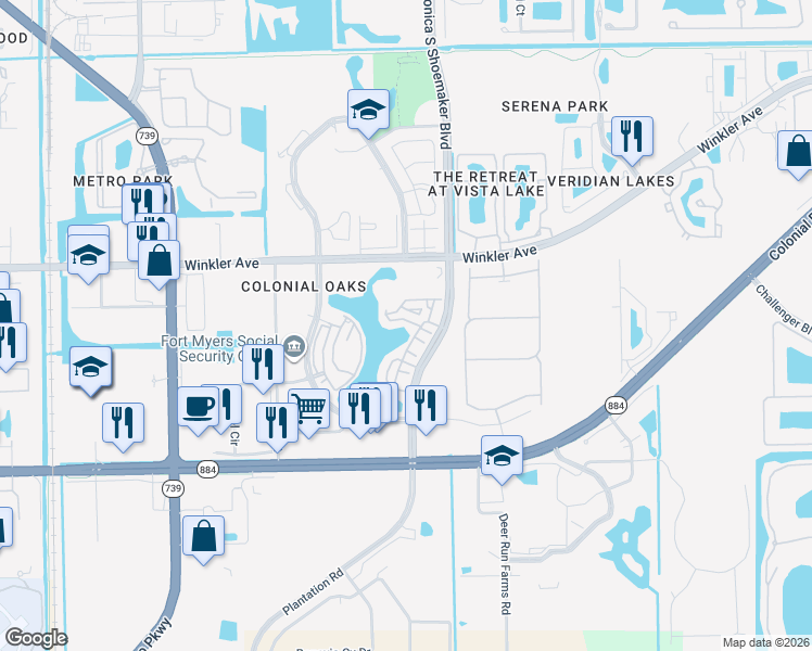 map of restaurants, bars, coffee shops, grocery stores, and more near 4222 Bellasol Circle in Fort Myers
