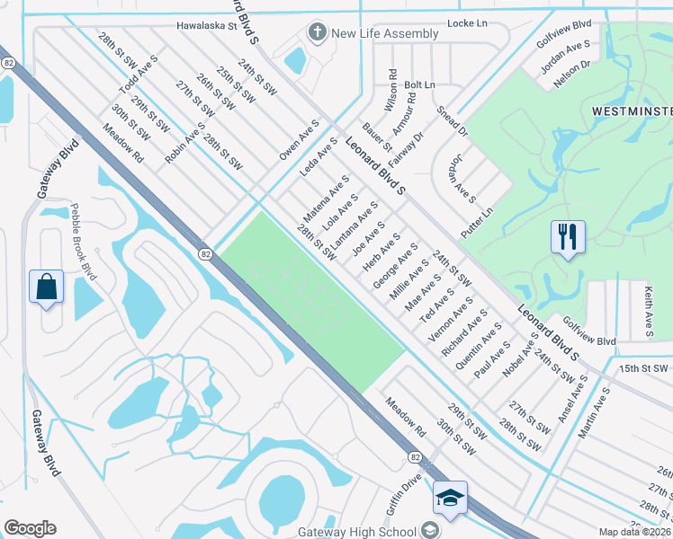 map of restaurants, bars, coffee shops, grocery stores, and more near 4971 28th Street Southwest in Lehigh Acres