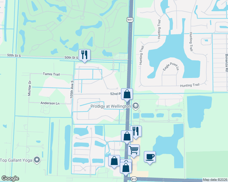 map of restaurants, bars, coffee shops, grocery stores, and more near 10150 Oak Meadow Lane in Lake Worth