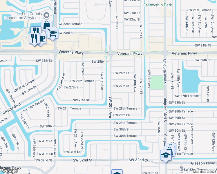 map of restaurants, bars, coffee shops, grocery stores, and more near 2700 Southwest 20th Avenue in Cape Coral