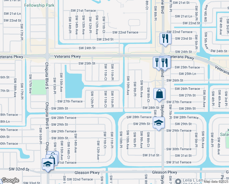 map of restaurants, bars, coffee shops, grocery stores, and more near 2705 Southwest 11th Place in Cape Coral