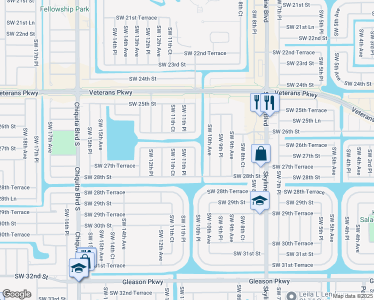 map of restaurants, bars, coffee shops, grocery stores, and more near 2705 Southwest 11th Place in Cape Coral