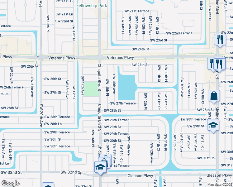 map of restaurants, bars, coffee shops, grocery stores, and more near 2613 Southwest 15th Avenue in Cape Coral