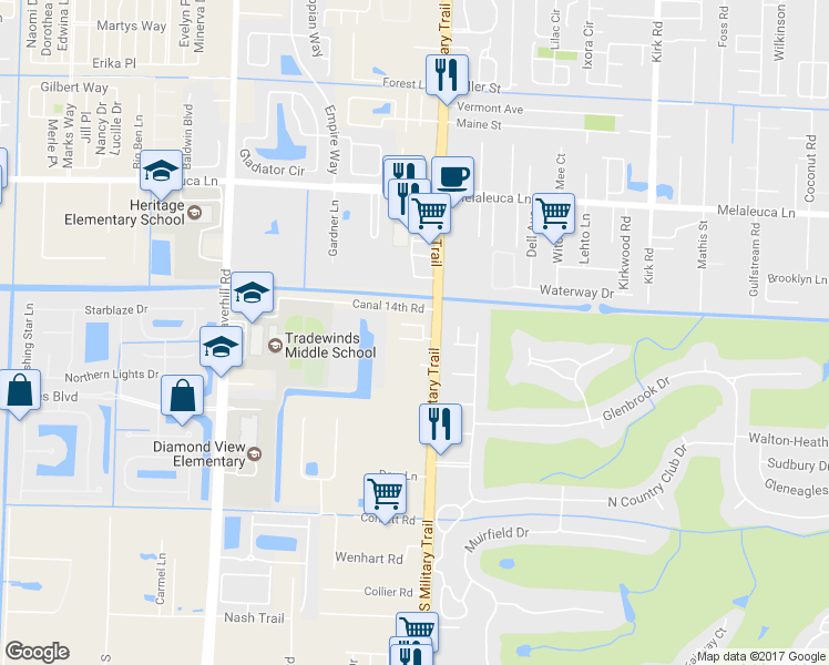 map of restaurants, bars, coffee shops, grocery stores, and more near 4521 Barclay Crescent in Lake Worth