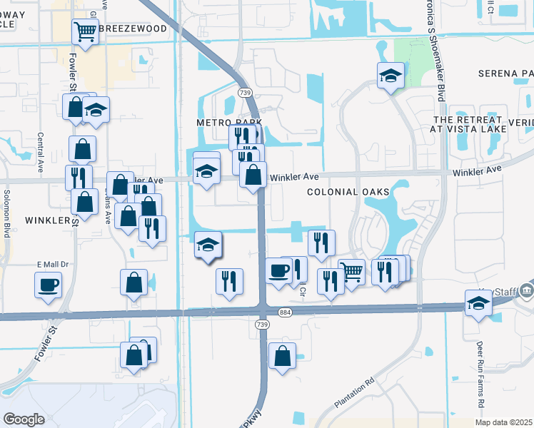 map of restaurants, bars, coffee shops, grocery stores, and more near in Fort Myers