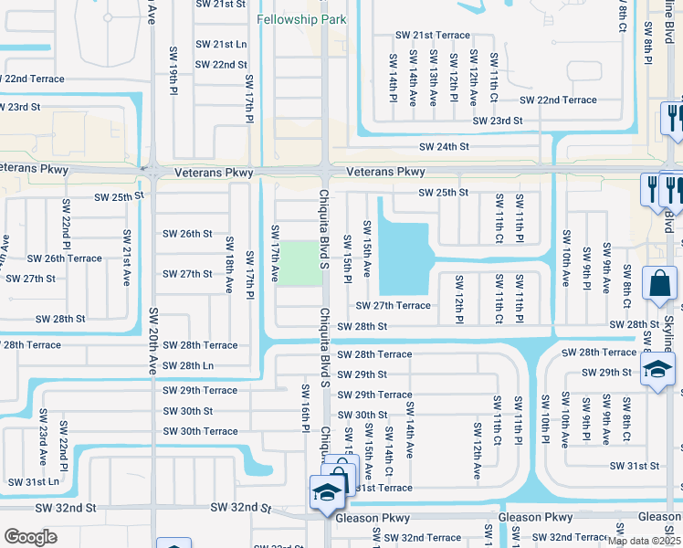 map of restaurants, bars, coffee shops, grocery stores, and more near 2610 Southwest 15th Place in Cape Coral