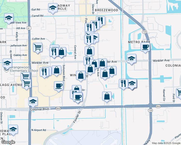 map of restaurants, bars, coffee shops, grocery stores, and more near 4105 Fowler Street in Fort Myers