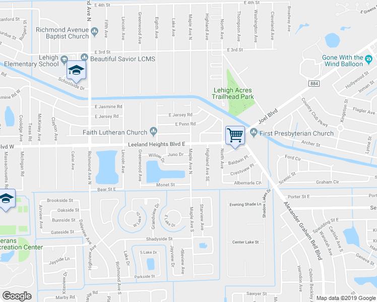 map of restaurants, bars, coffee shops, grocery stores, and more near 907 Juno Dr in Lehigh Acres