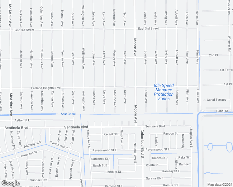 map of restaurants, bars, coffee shops, grocery stores, and more near 20 Monroe Avenue in Lehigh Acres