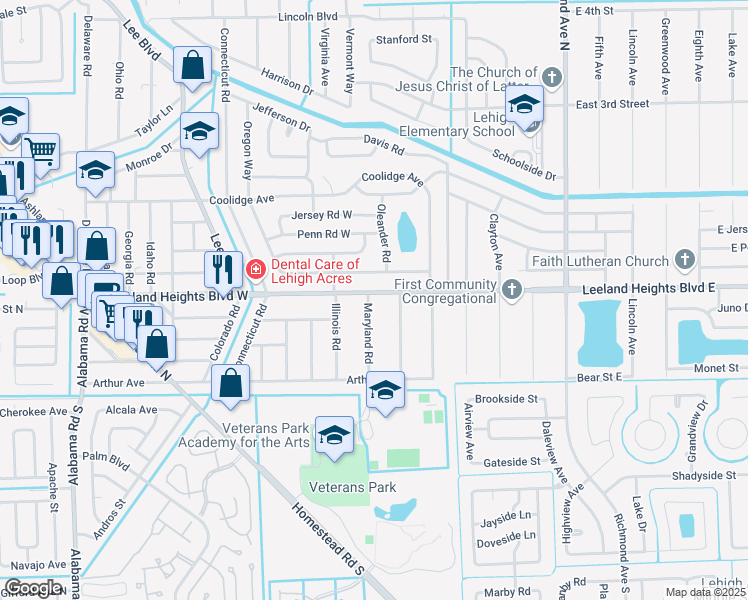 map of restaurants, bars, coffee shops, grocery stores, and more near 206 Leeland Heights Boulevard West in Lehigh Acres