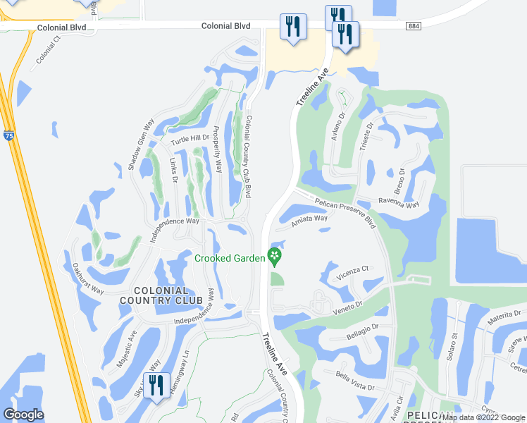 map of restaurants, bars, coffee shops, grocery stores, and more near 9700 Treeline Avenue in Fort Myers
